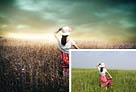 Photoshop打造柔美的青黄色草原人物图片